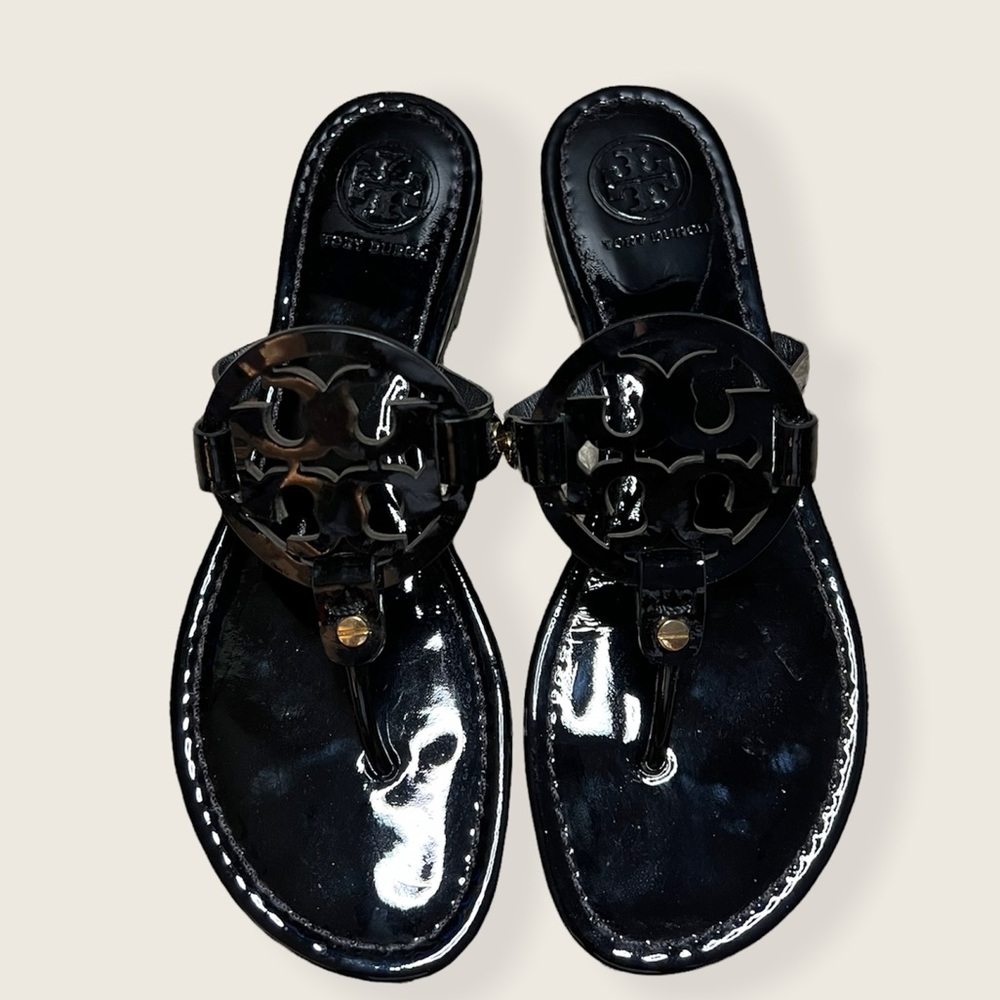 Tory Burch Black Patent Miller Thong Sandals